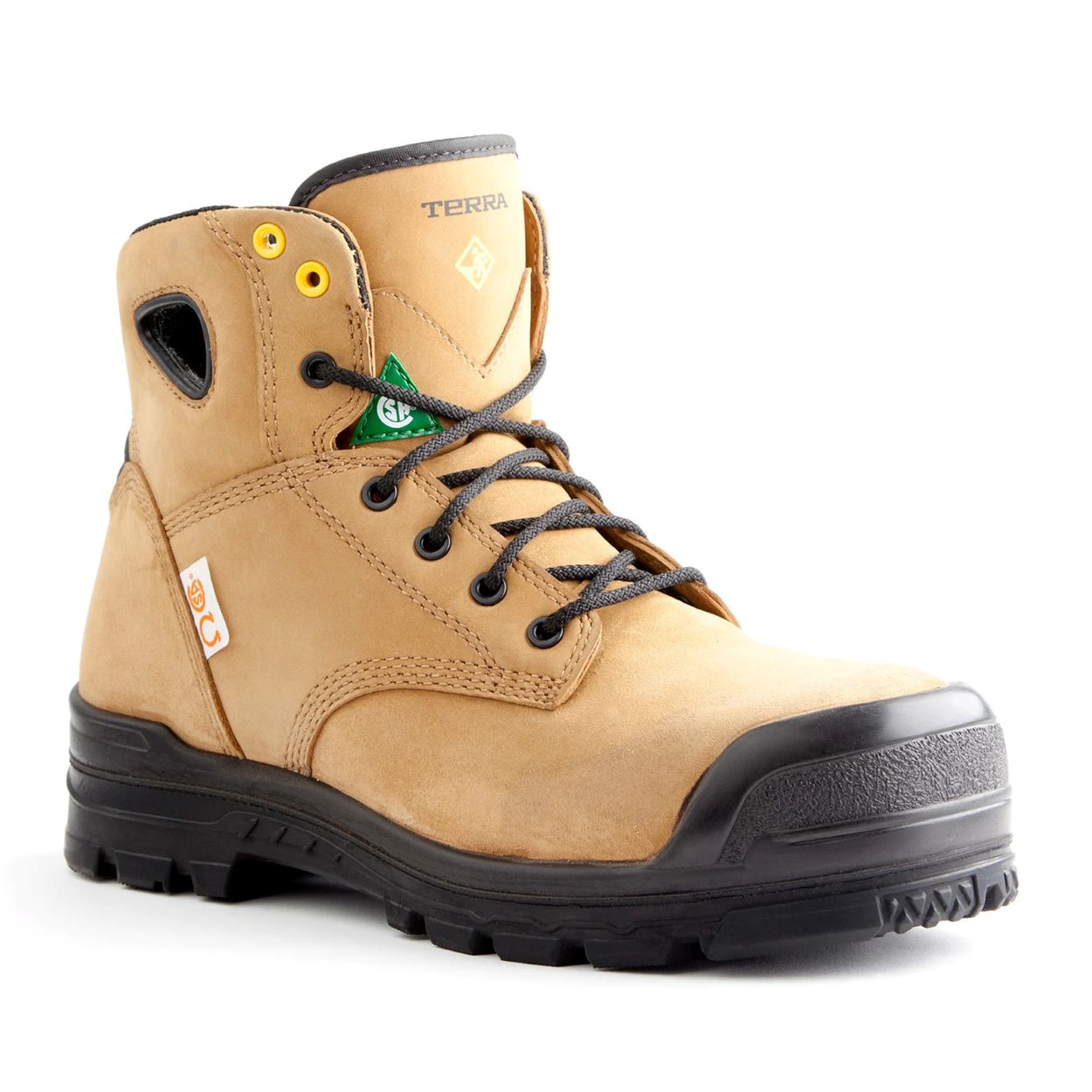 Tan boot on a white background