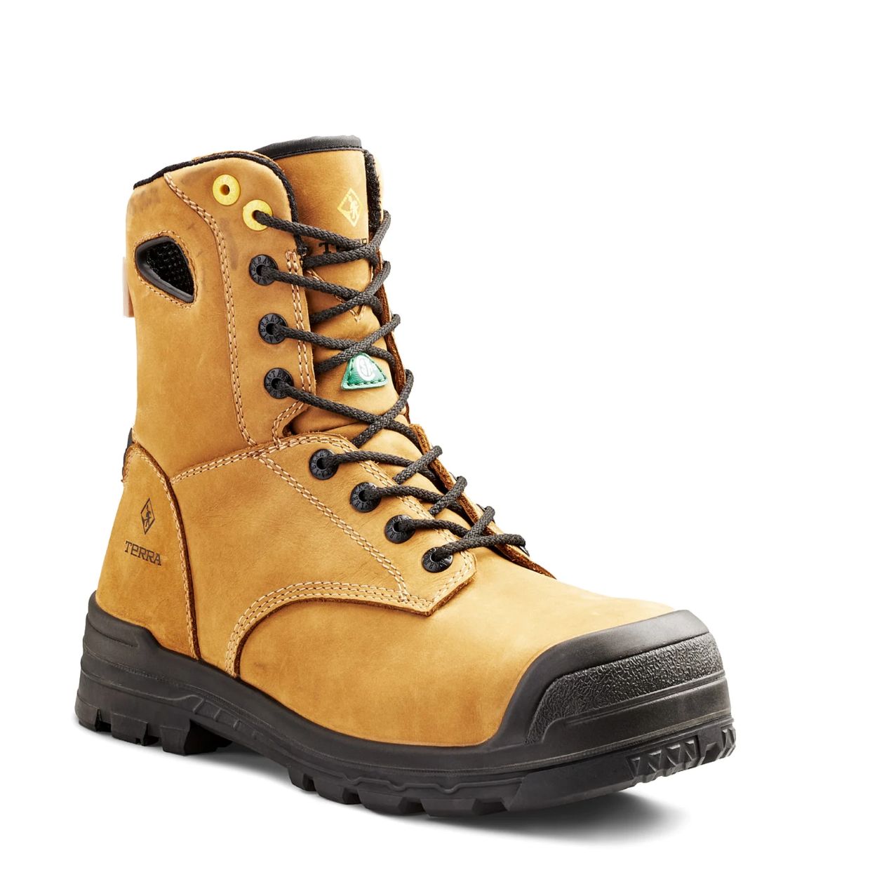 Tan boot on a white background