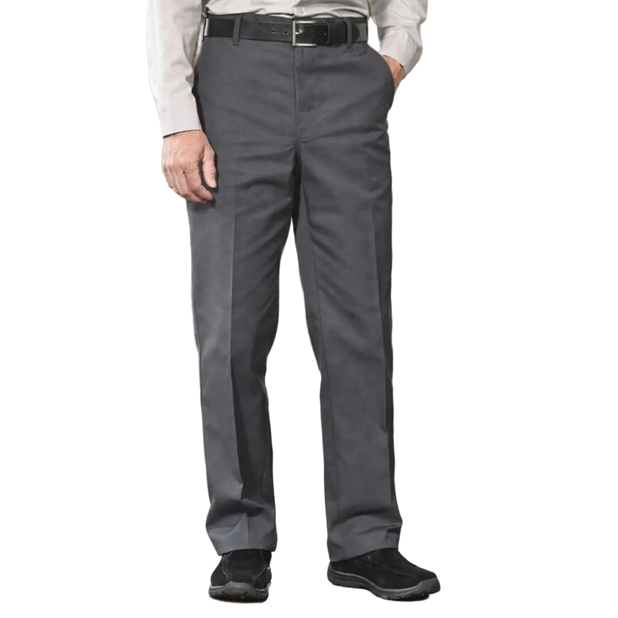 Charcoal pants on a white background
