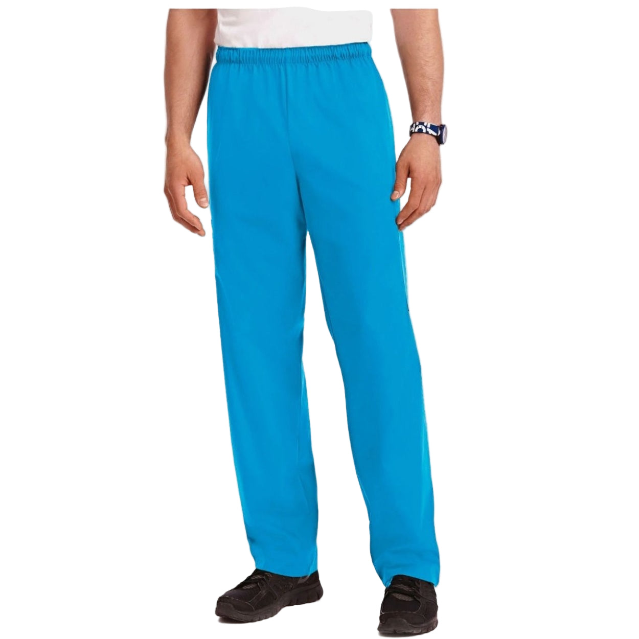 Aqua blue scrub pants on a white background