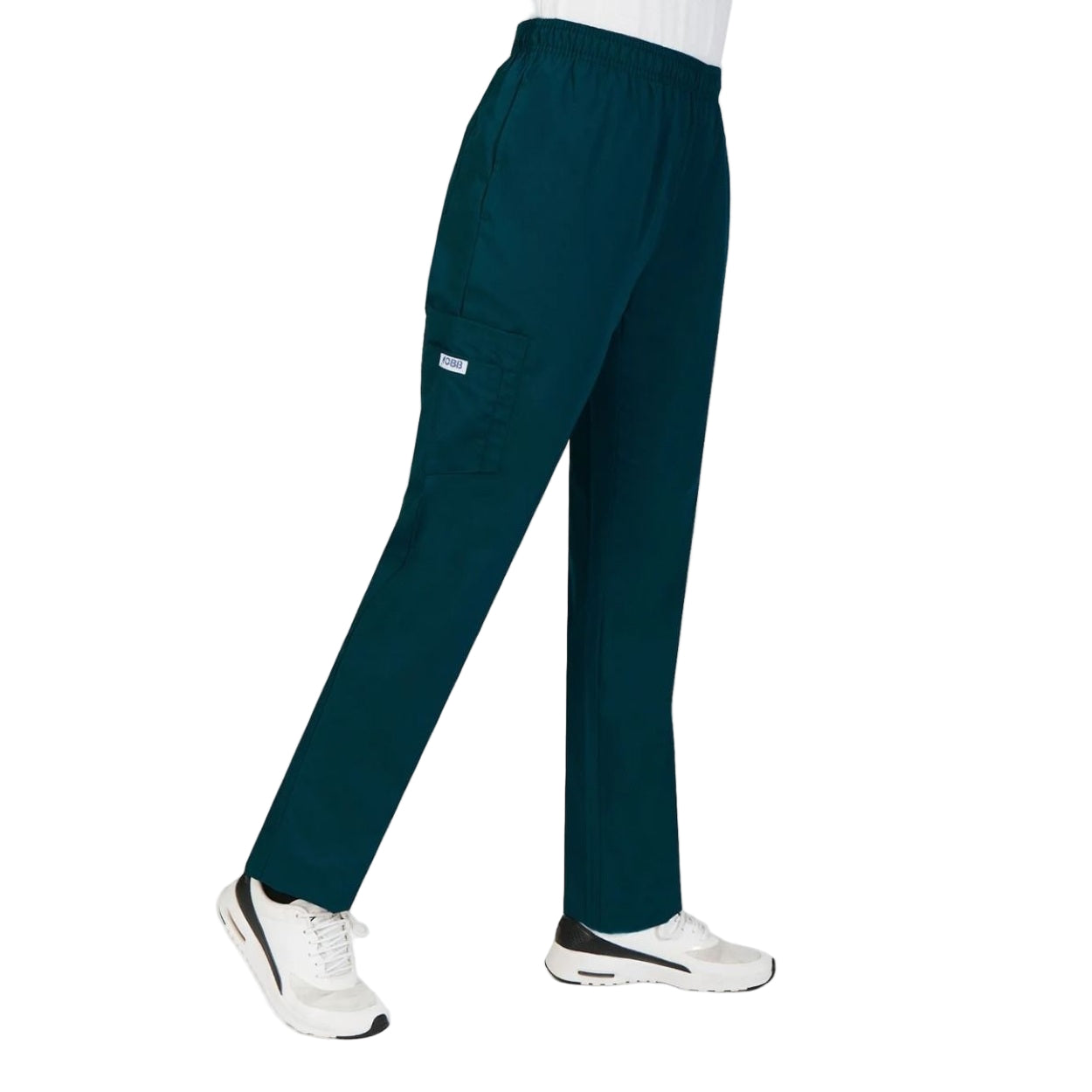 Caribbean blue scrub pants on a white background
