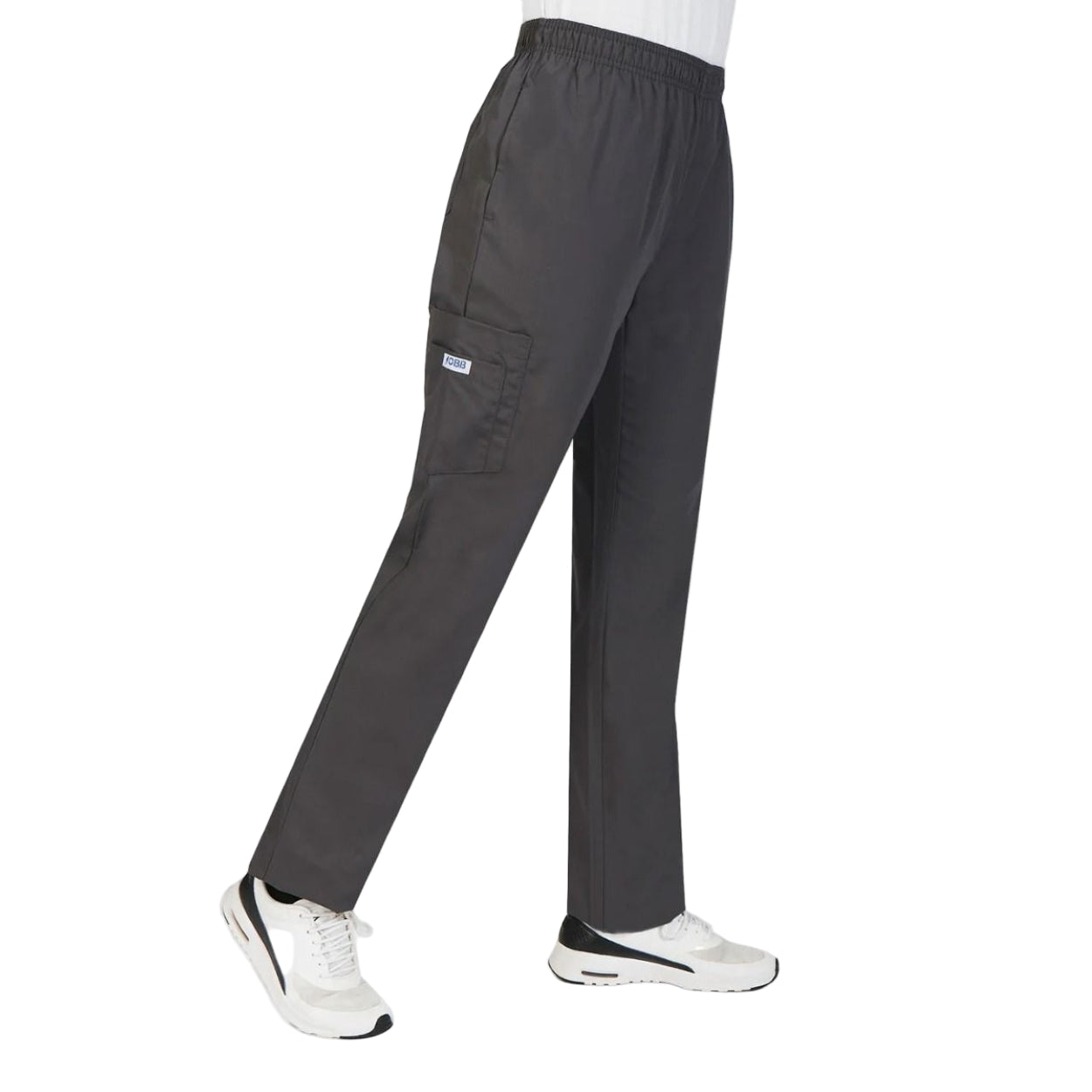 Charcoal scrub pants on a white background