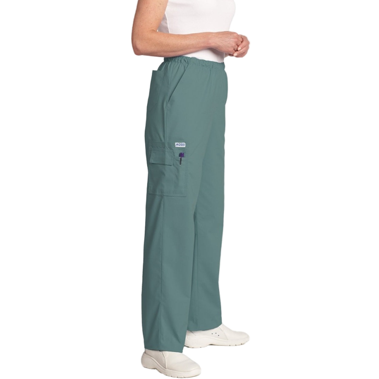Lagoon green scrub pants on a white background