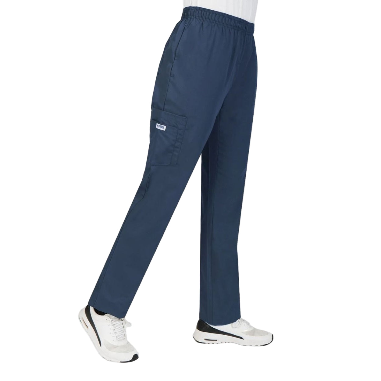 Postman blue scrub pants on a white background