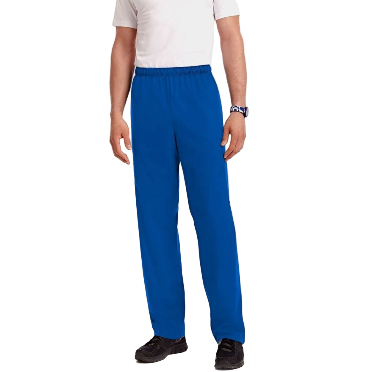 Royal blue scrub pants on a white background