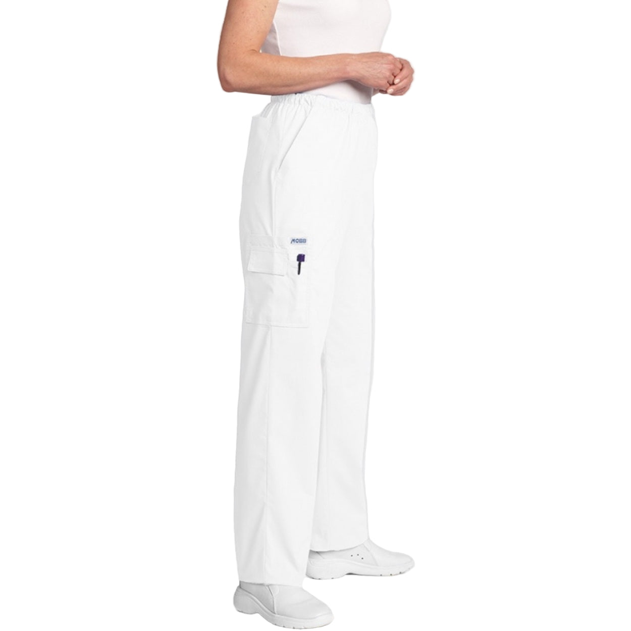 White scrub pants on a white background