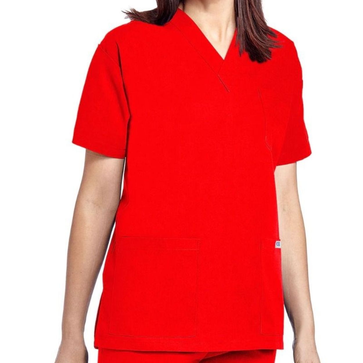 Red scrub top on a white background