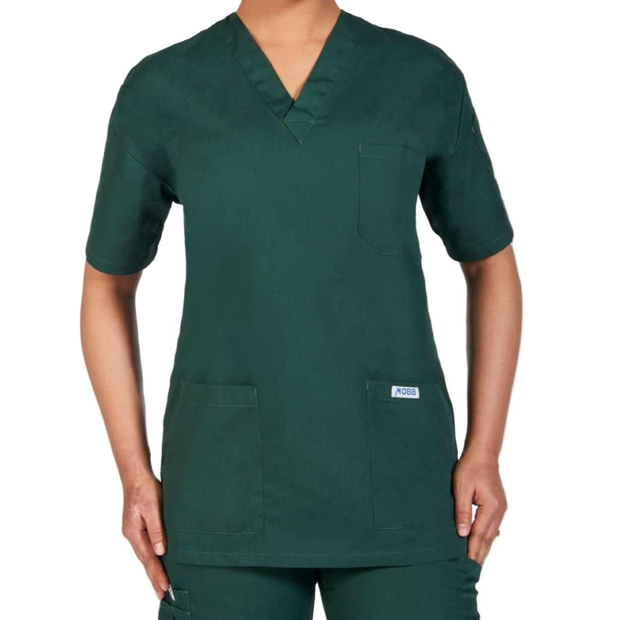 Spruce green scrub top on a white background