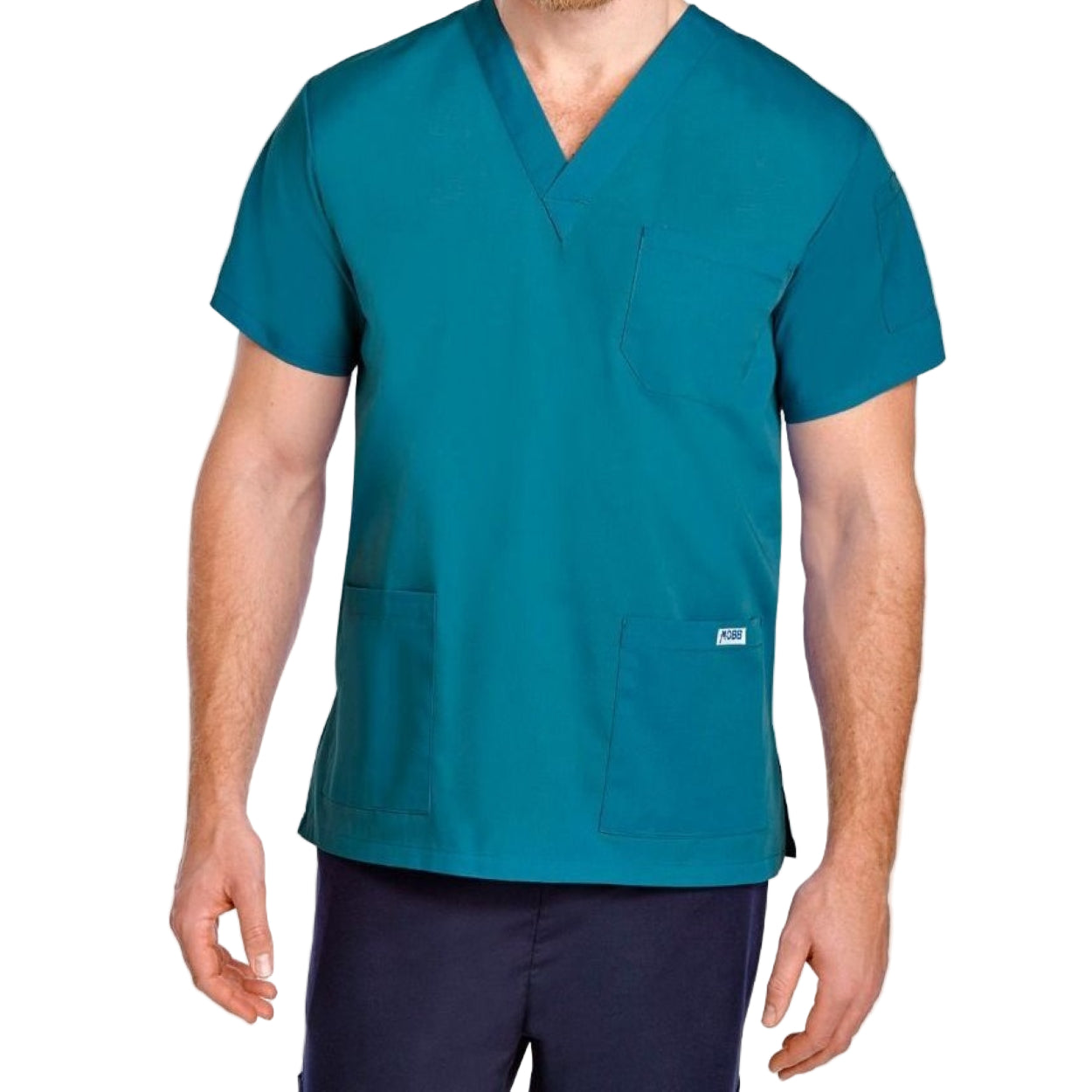 Teal scrub top on a white background