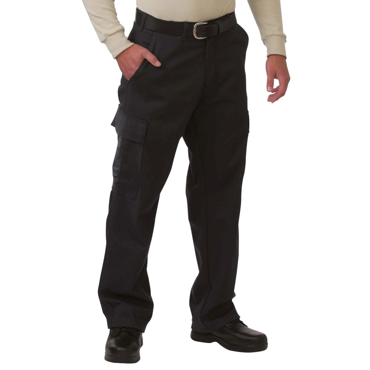 Black work pants on a white background