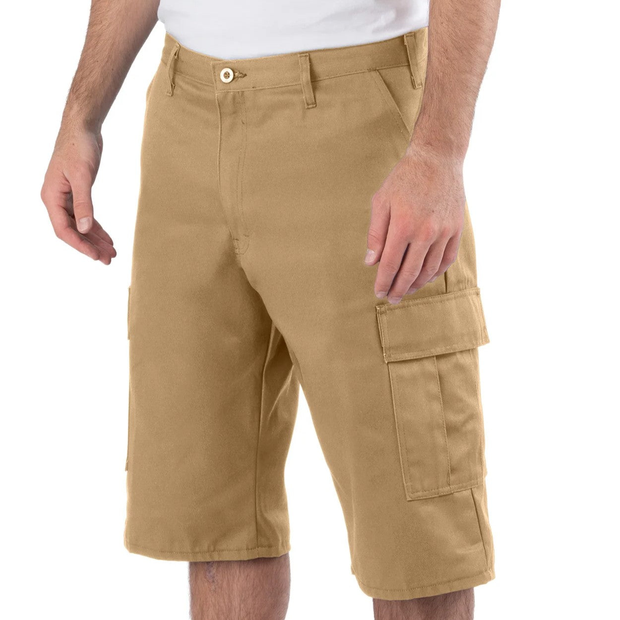 Khaki shorts on a white background