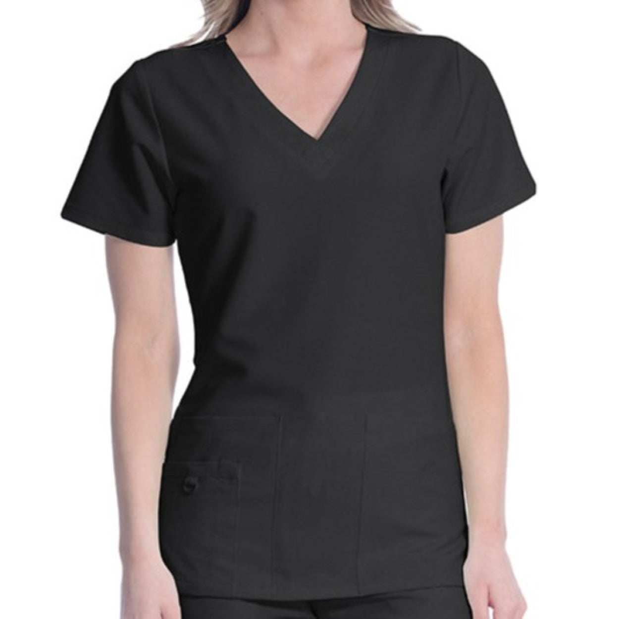 Black scrub top on a white background
