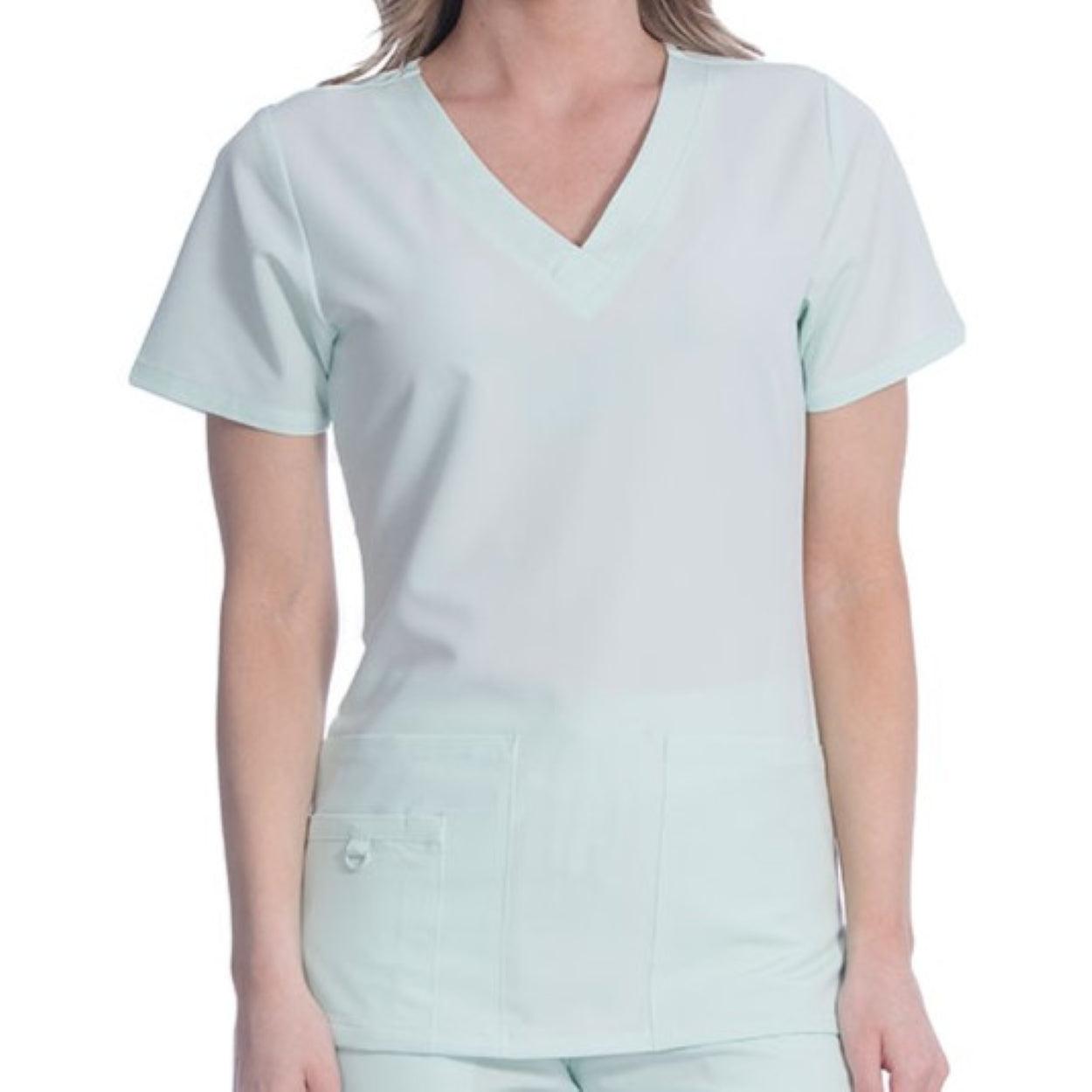 Moonlight jade green scrub top on a white background