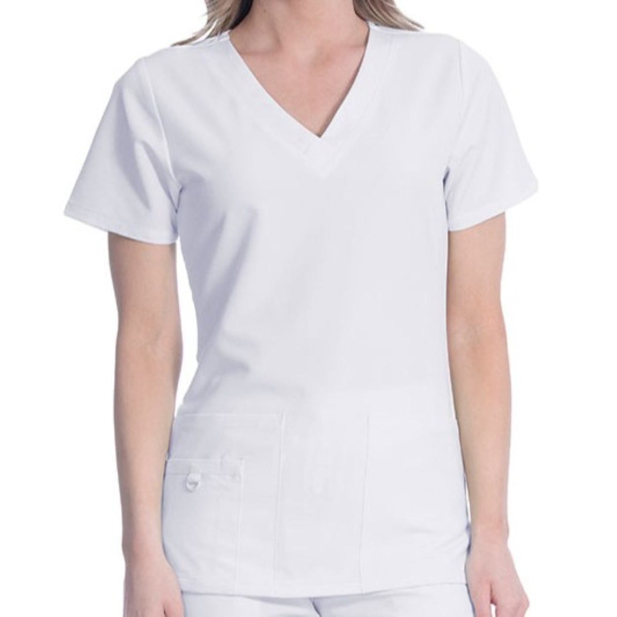 White scrub top on a white background