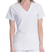 White scrub top on a white background