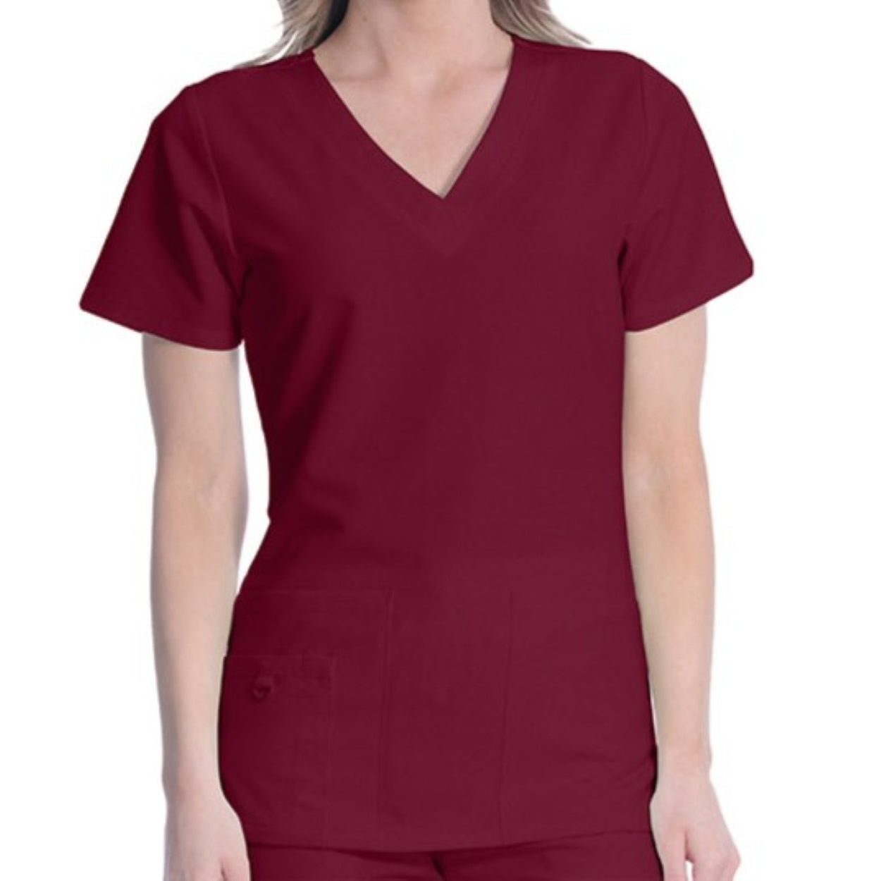 Wine burgundy scrub top on a white background