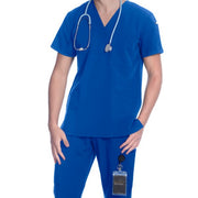 Royal scrub top on a white background