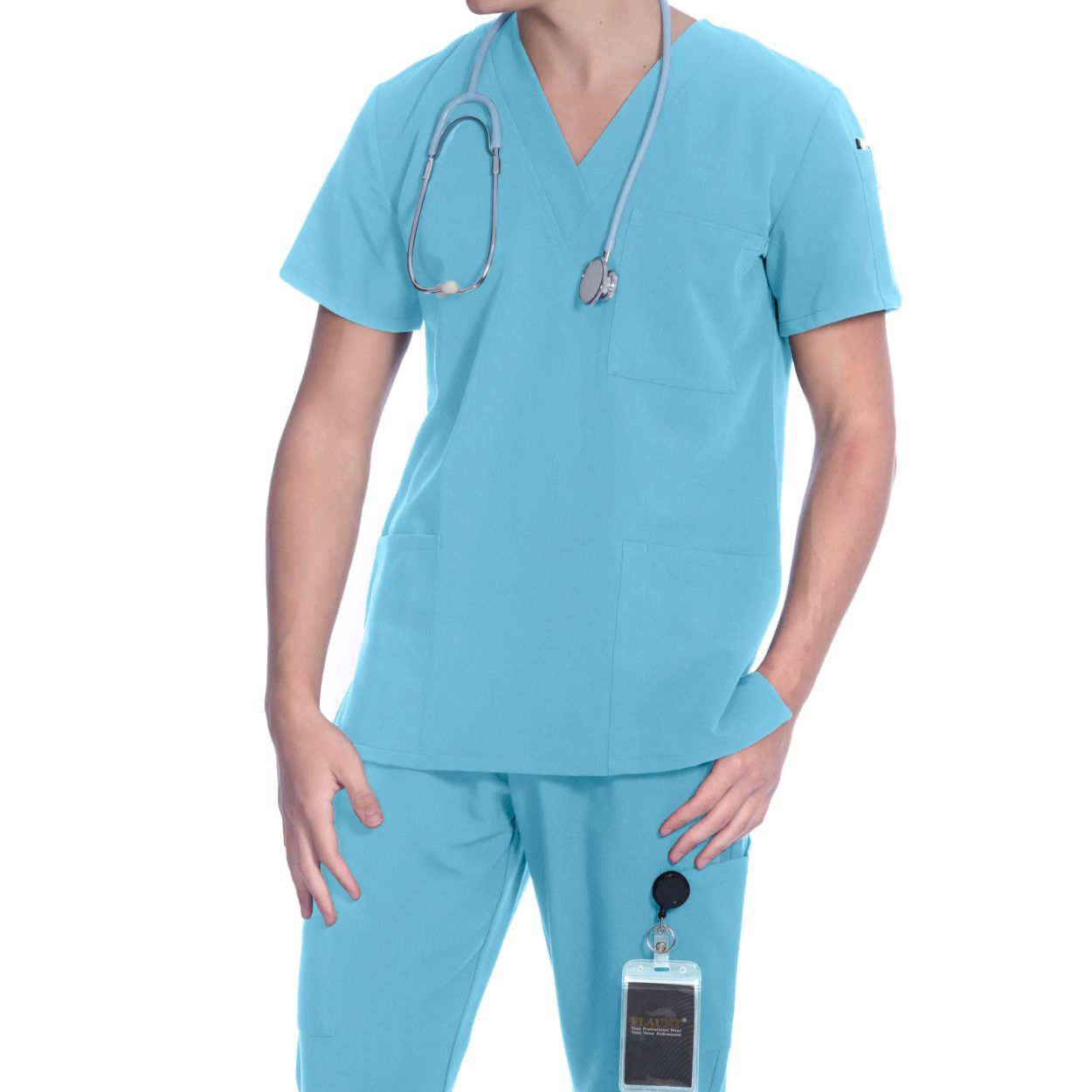 Sky scrub top on a white background