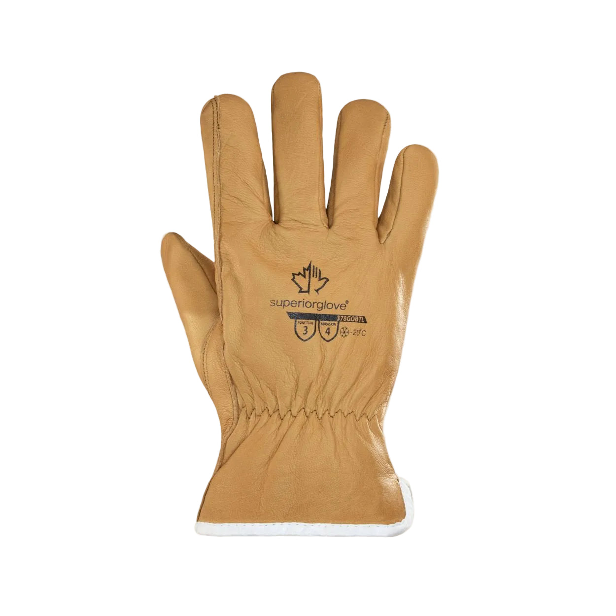 Tan winter glove on a white background