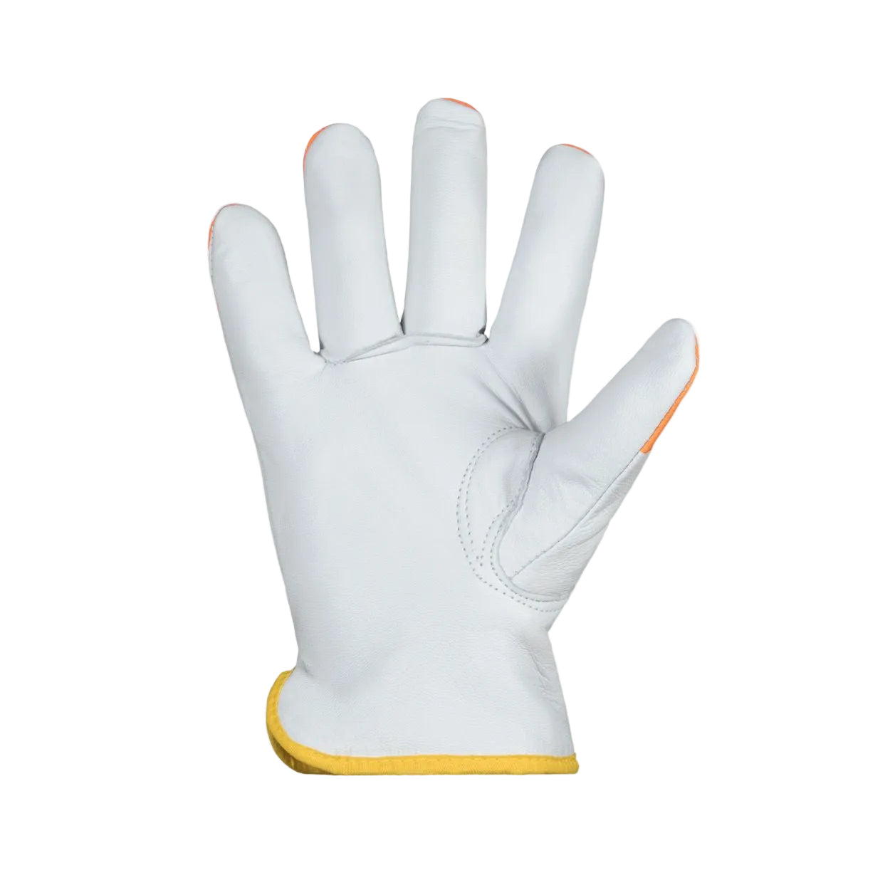 White/hi-viz orange safety glove on a white background
