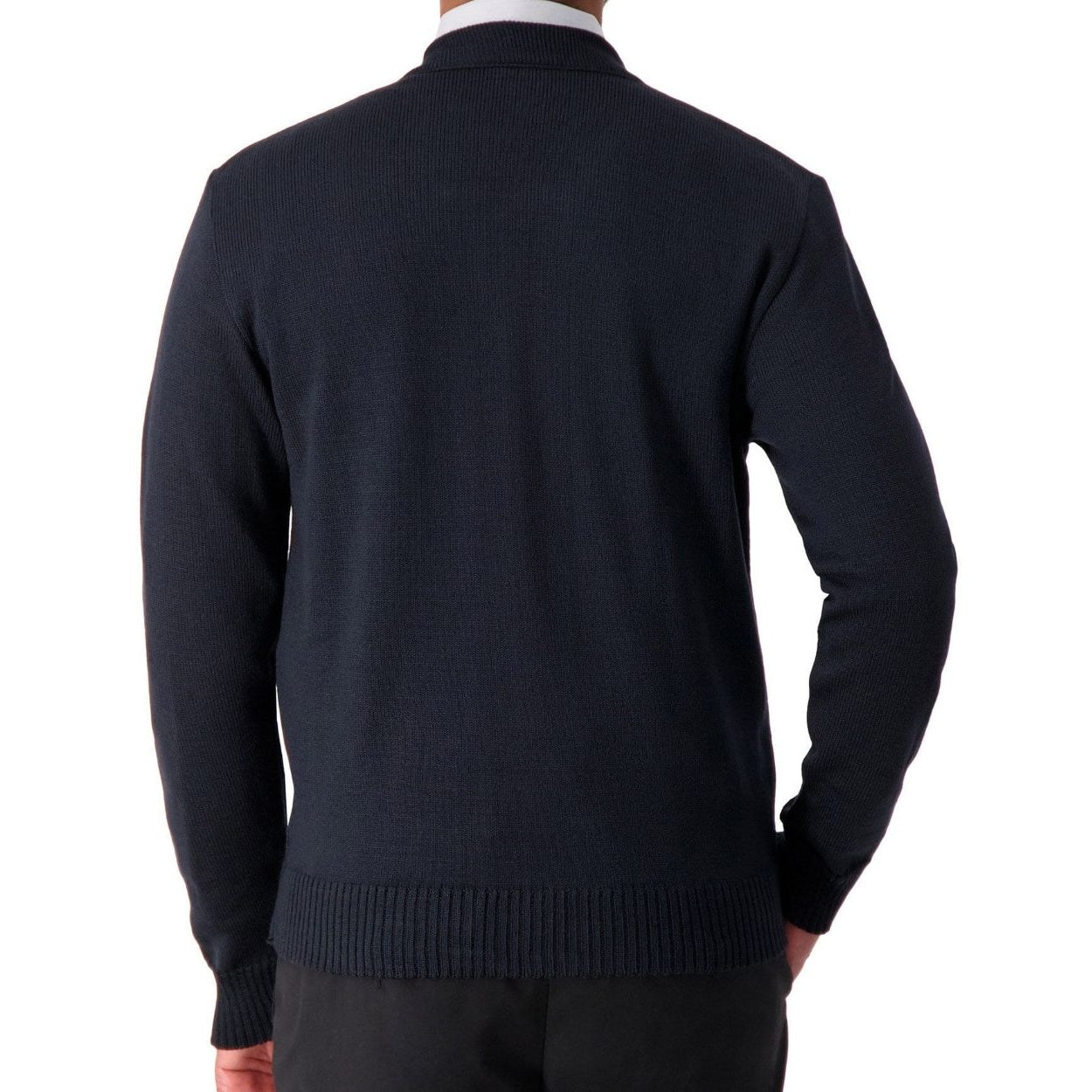 Navy cardigan on a white background