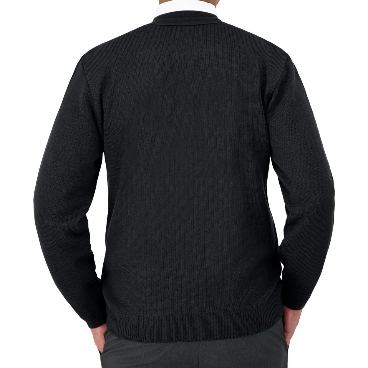Black cardigan on a white background
