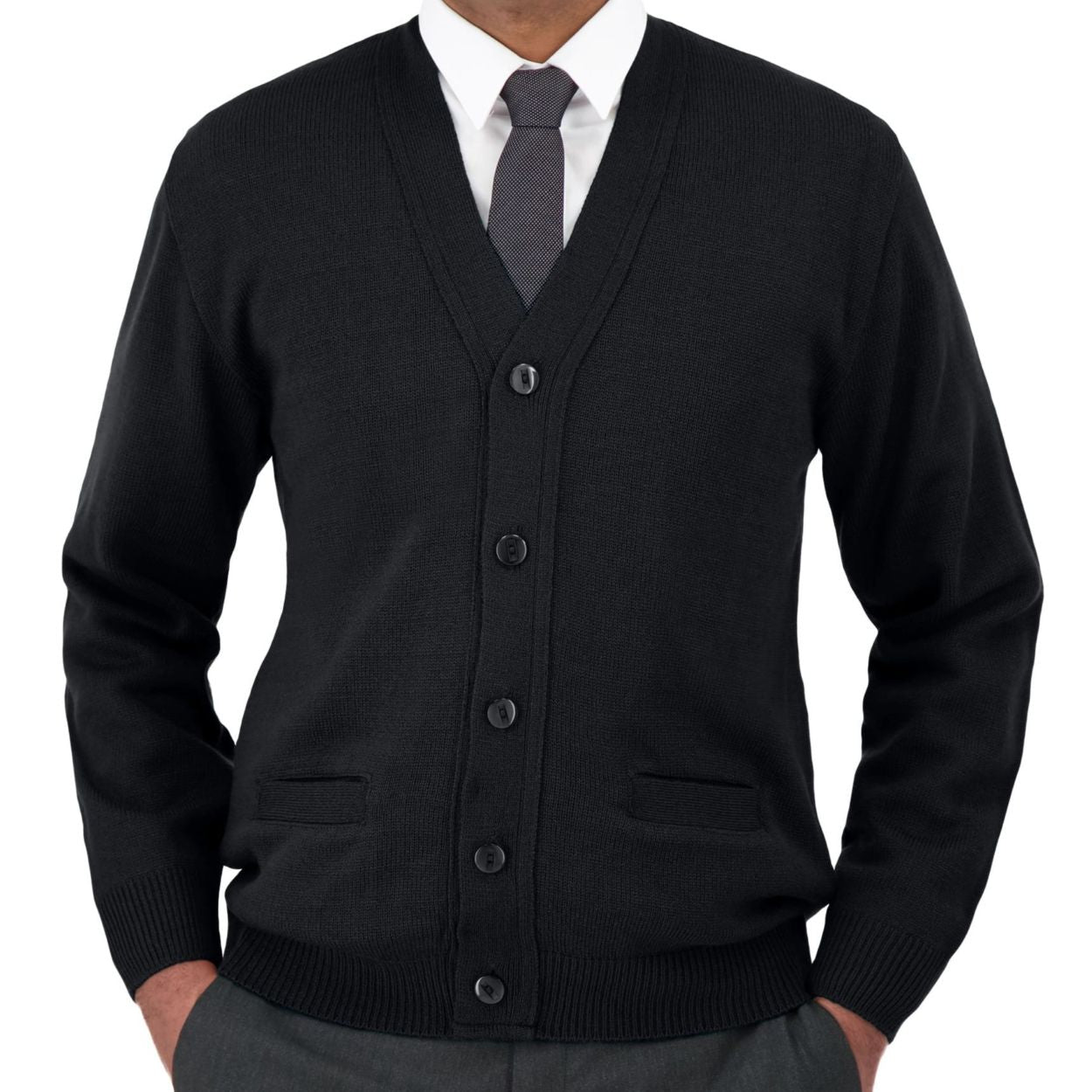 Black cardigan on a white background