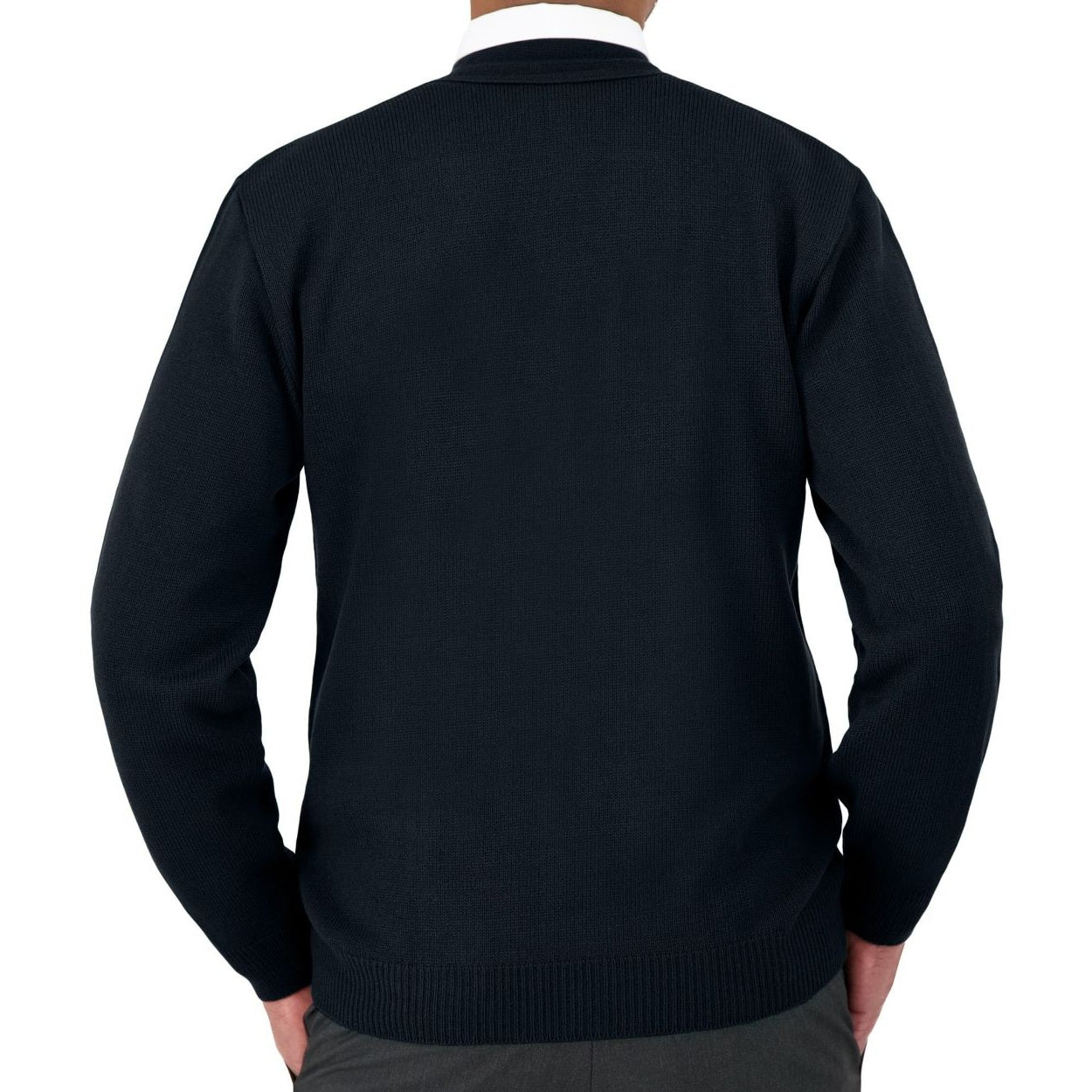 Navy cardigan on a white background