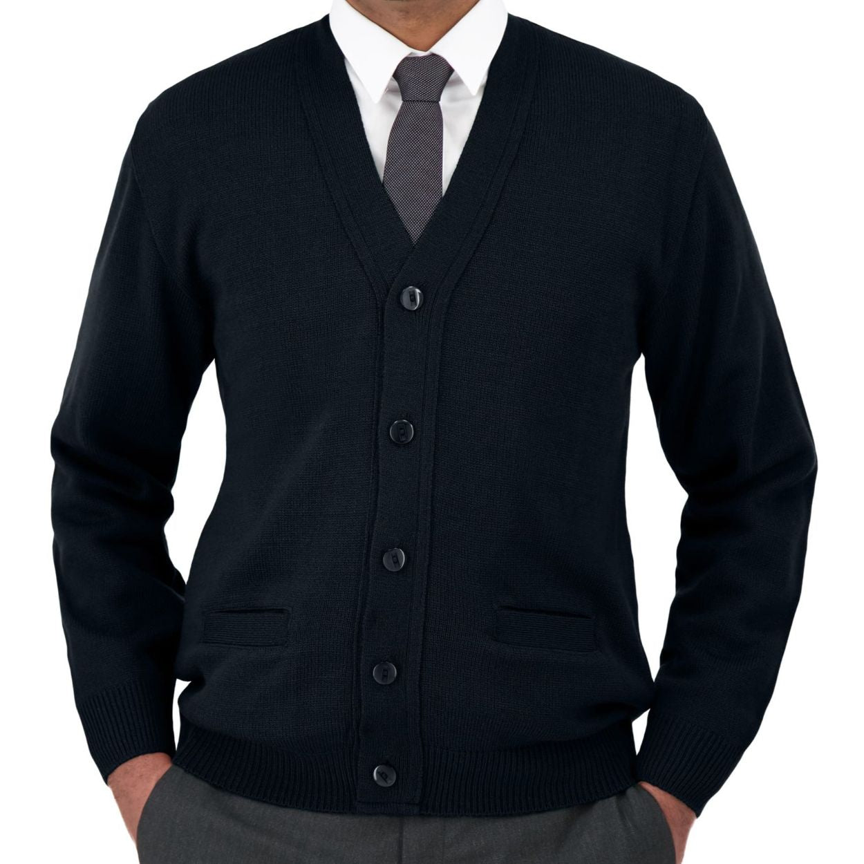 Navy cardigan on a white background