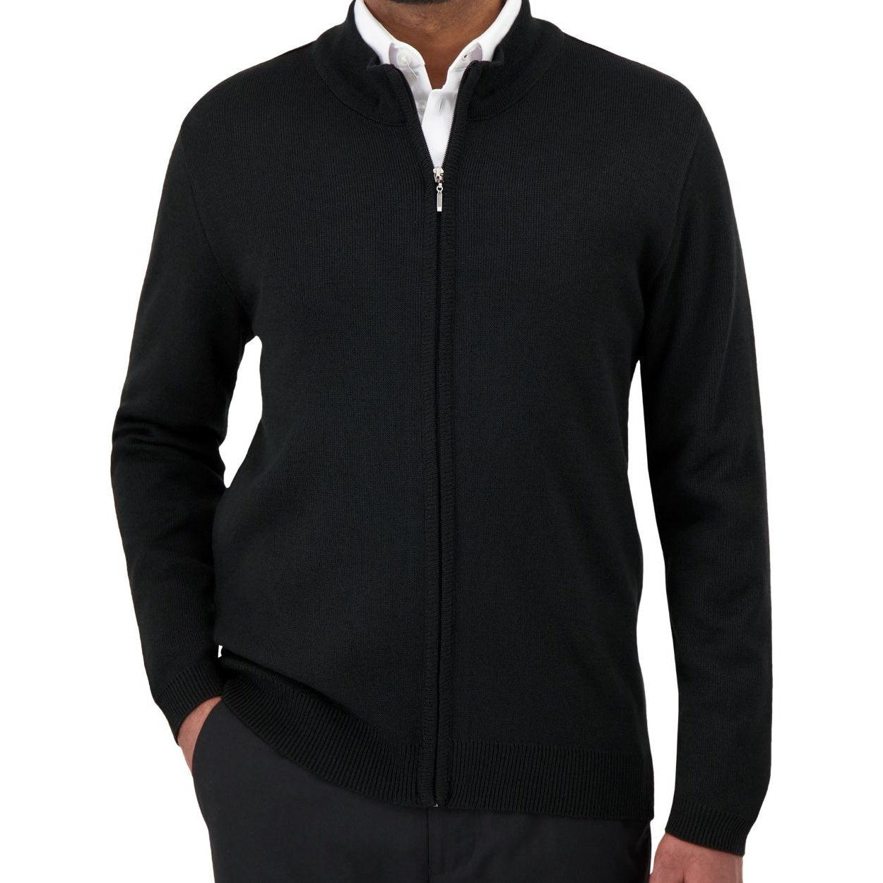 Black cardigan on a white background