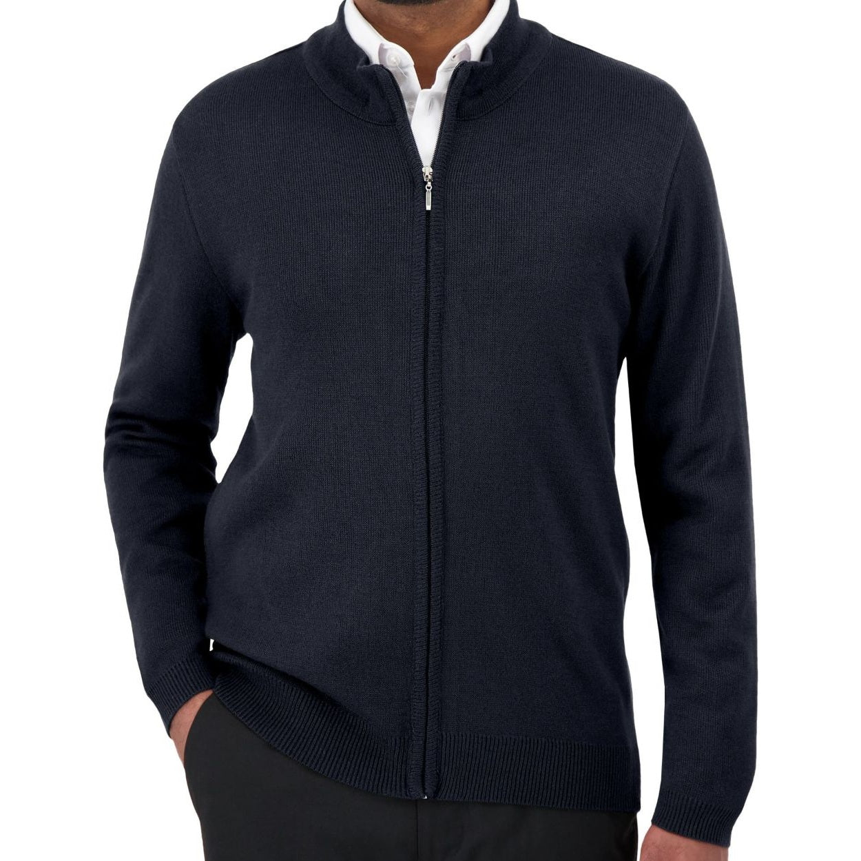 Navy cardigan on a white background