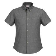 Grey houndstooth short sleeve work shirt on a white background