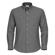 Grey houndstooth long sleeve work shirt on a white background