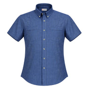 Blue/Black houndstooth short sleeve work shirt on a white background