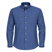 Blue/Black houndstooth long sleeve work shirt on a white background