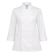 White long sleeve ladies chef coat on white background
