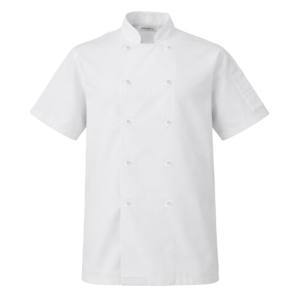 White short sleeve chef coat on white background