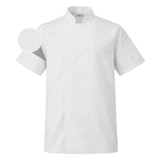 White short sleeve chef coat on white background