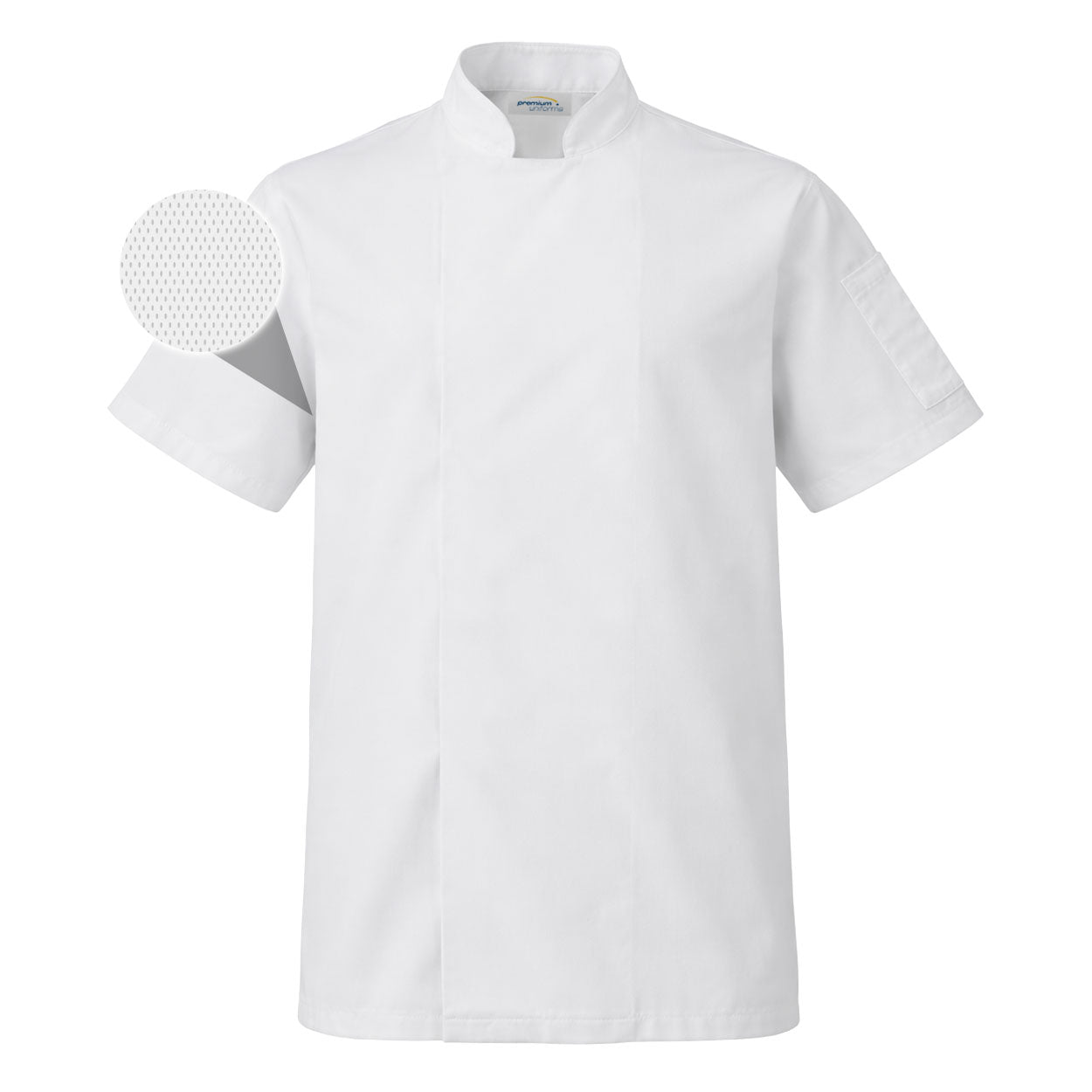 White short sleeve chef coat on white background
