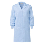 Light blue ladies lab coat with cuffs on white background