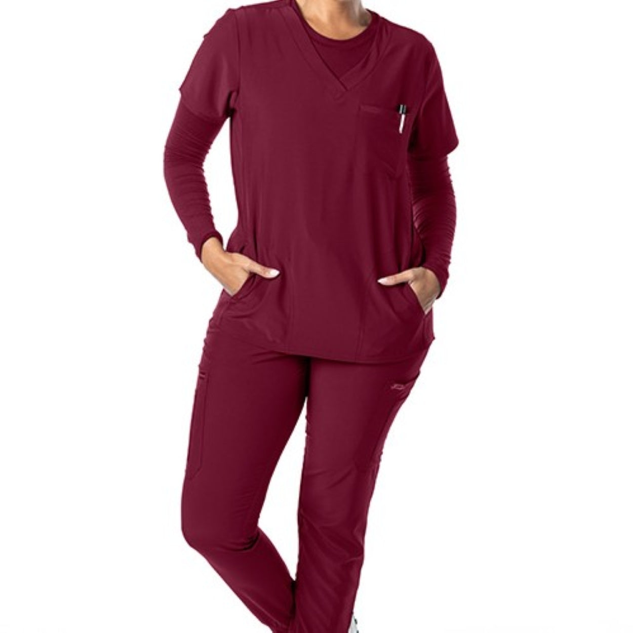 Wine burgundy scrub top on a white background