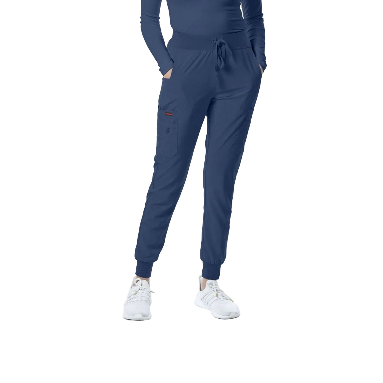 Caribbean blue scrub pants on a white background