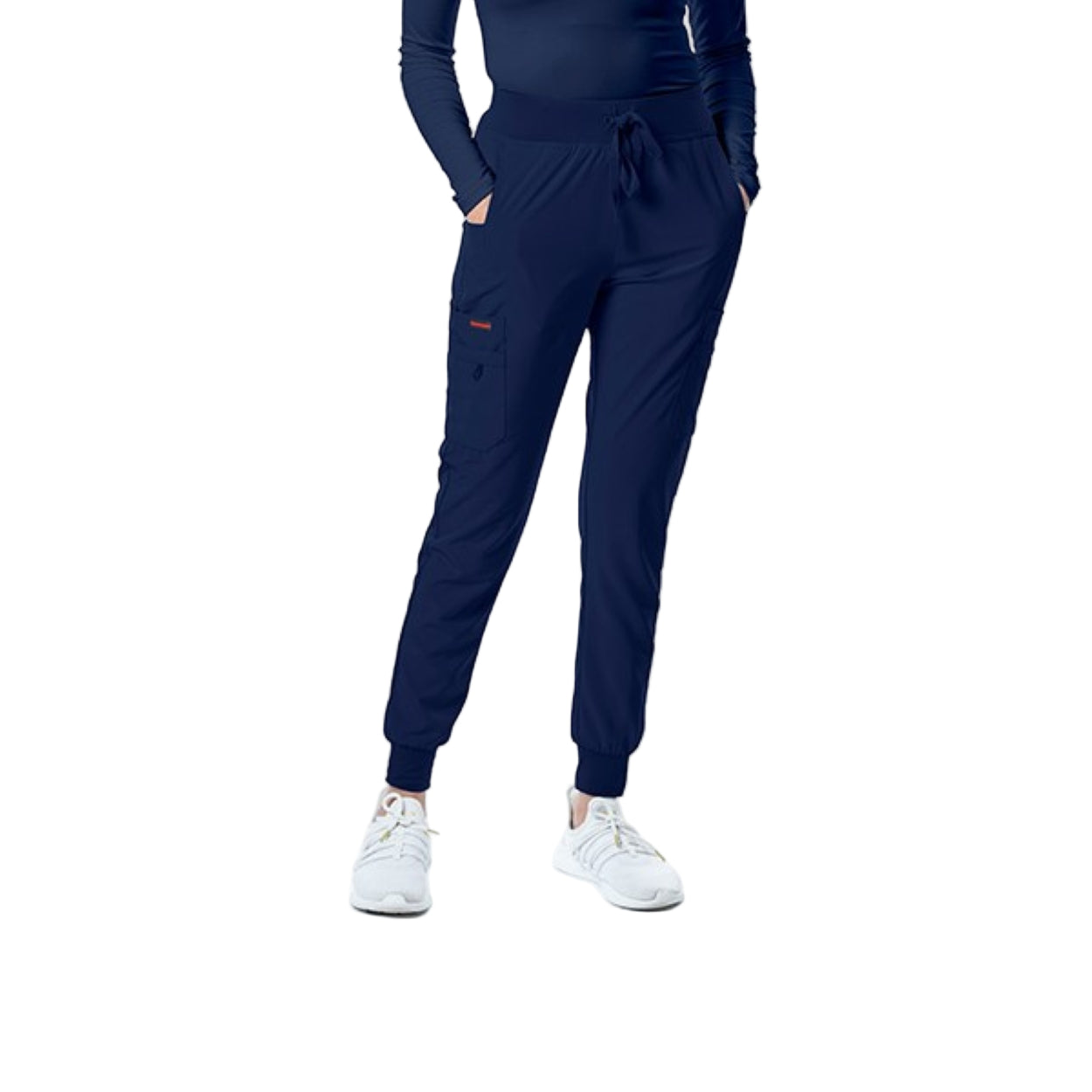 Navy scrub pants on a white background