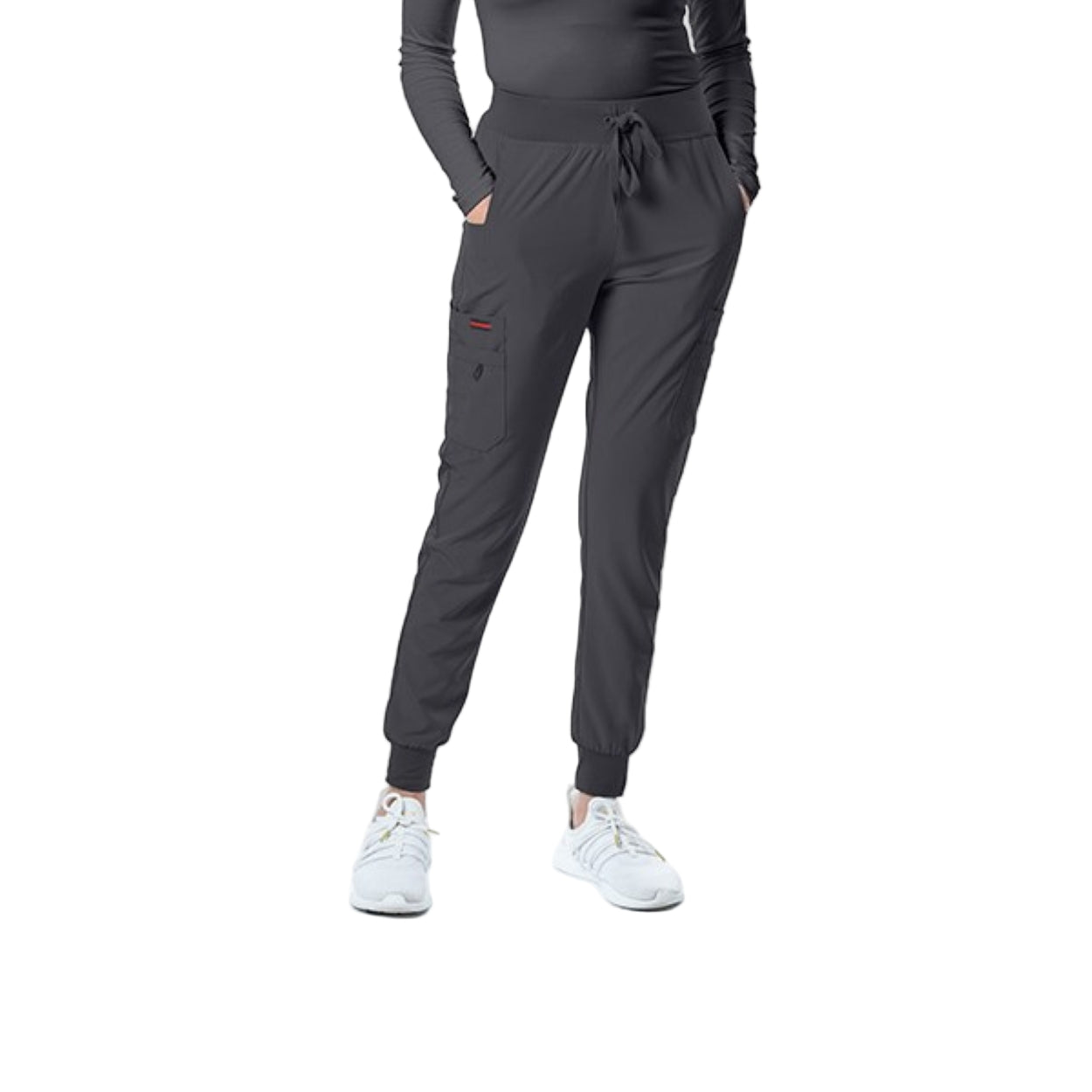 Pewter grey scrub pants on a white background