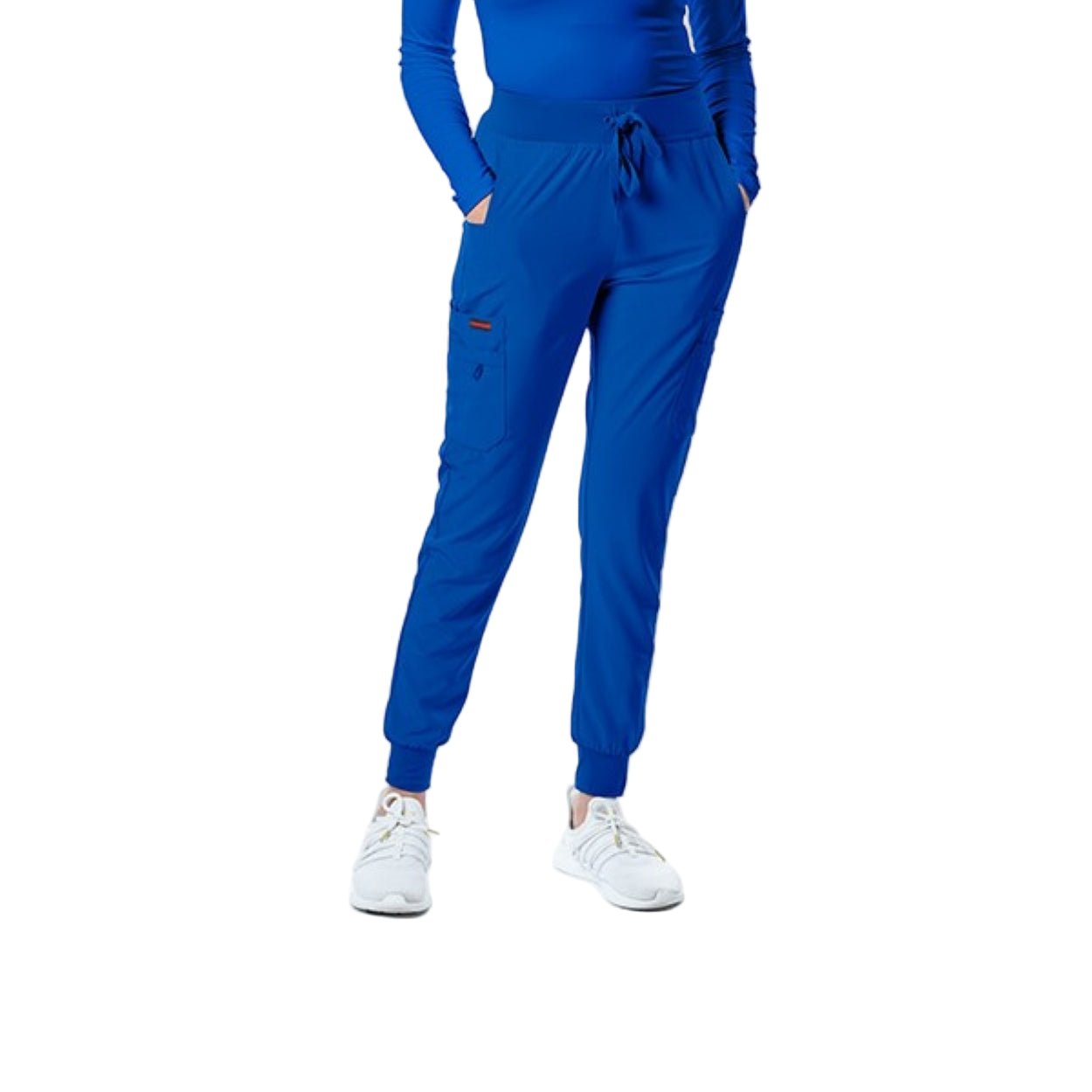 Royal blue scrub pants on a white background