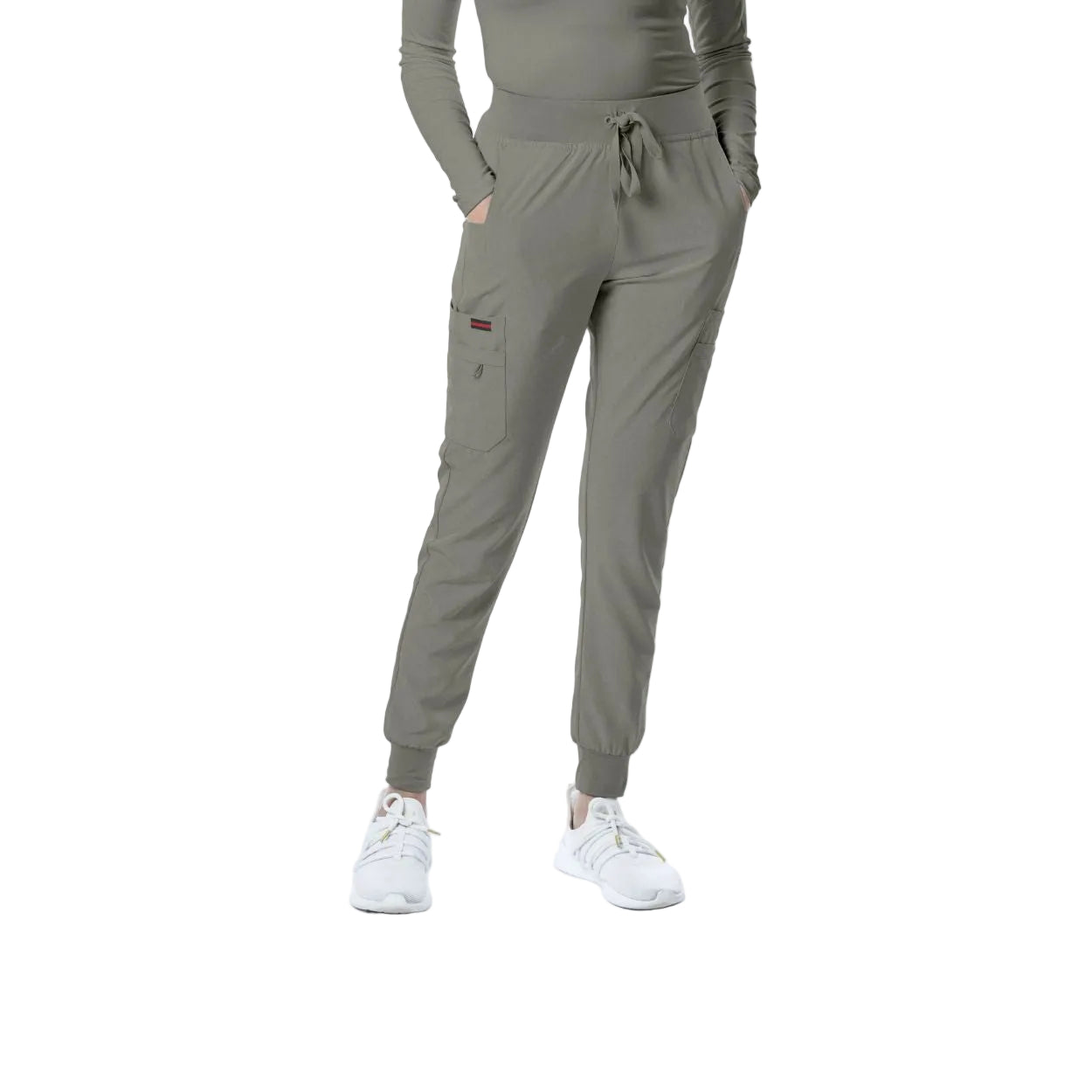 Tea leaf green scrub pants on a white background