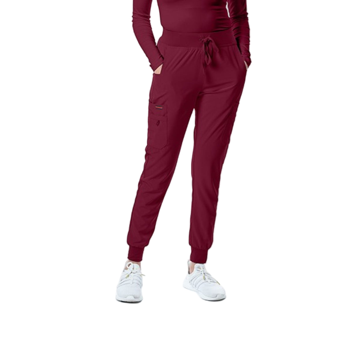 Wine burgundy scrub pants on a white background