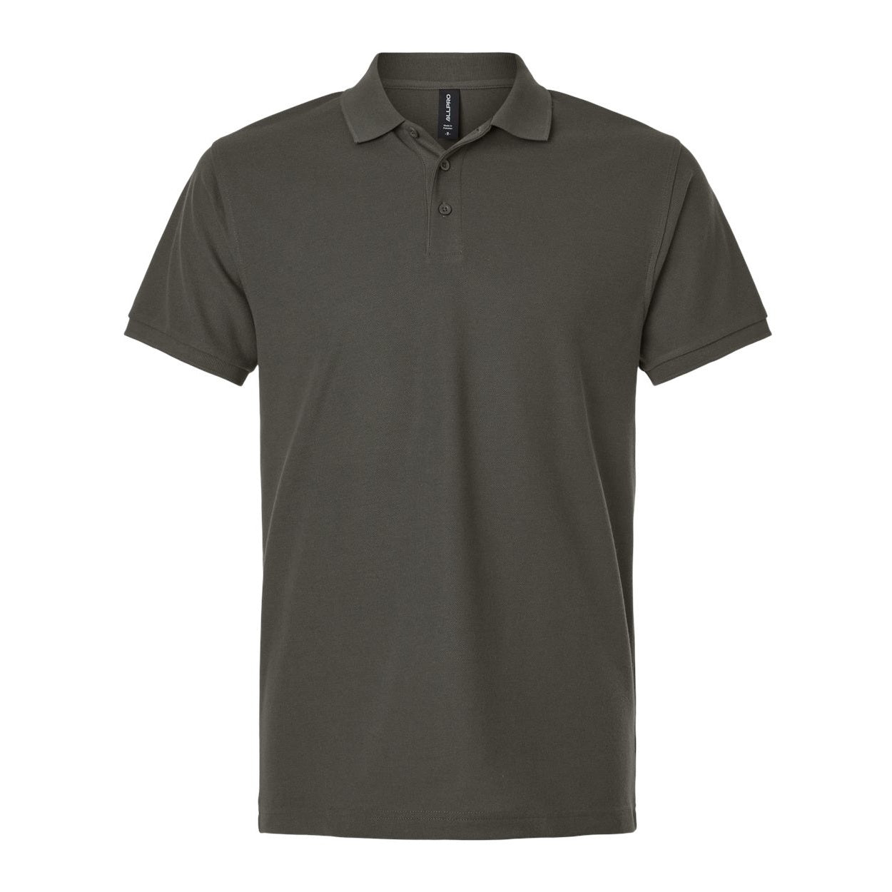 Charcoal grey polo shirt on a white background