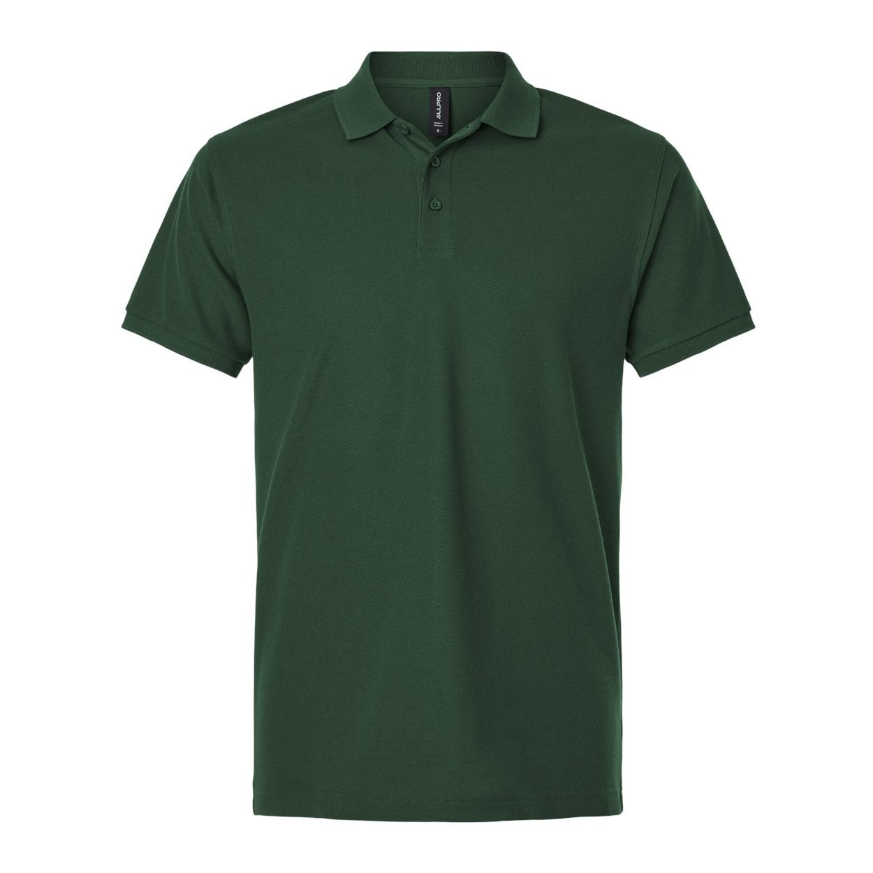 Forest green polo shirt on a white background