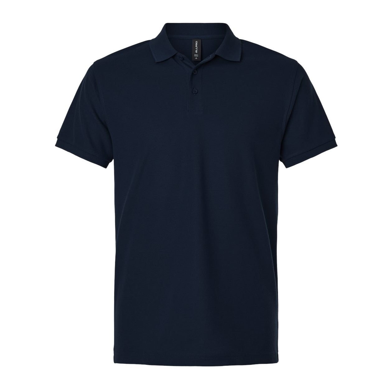 Navy blue polo shirt on a white background